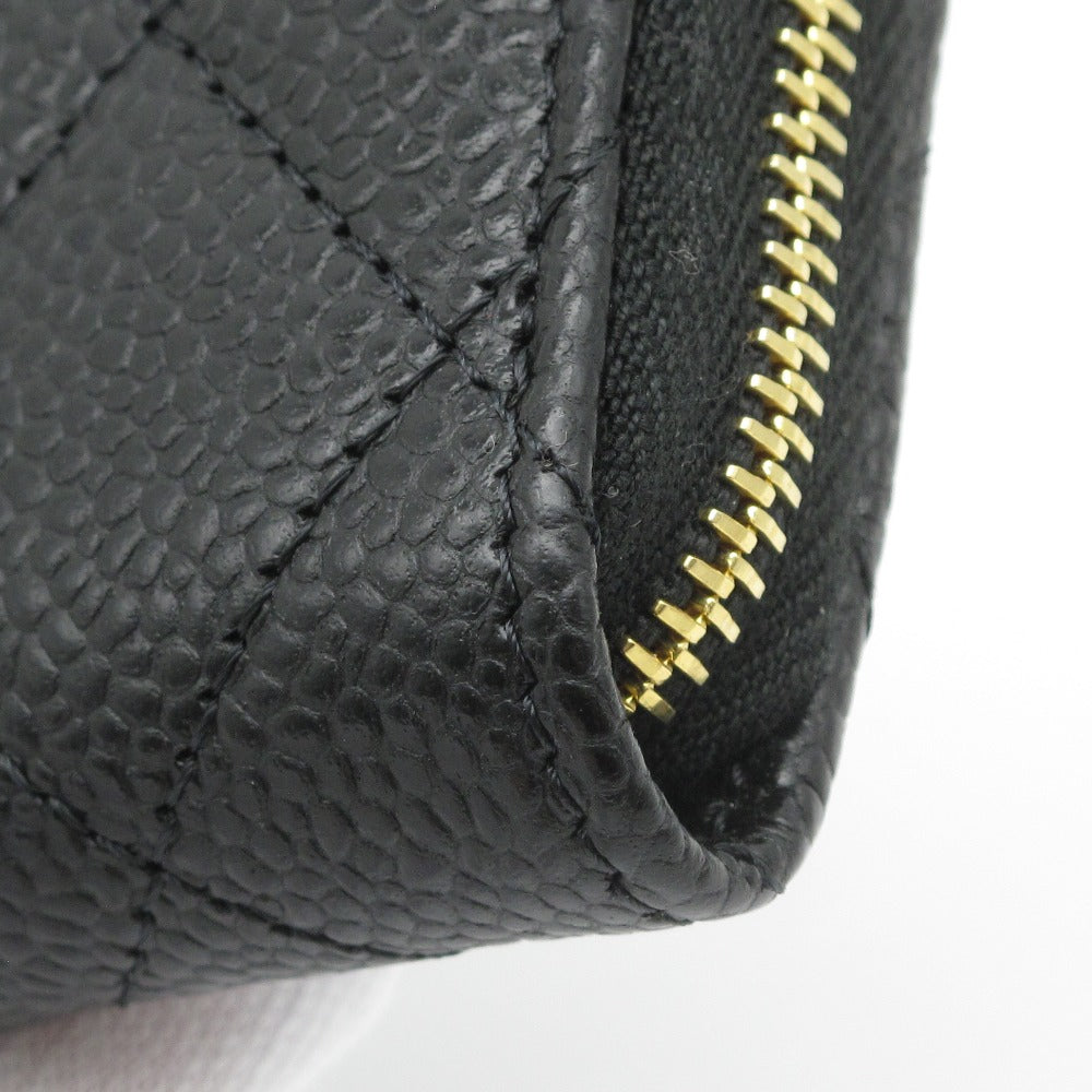 CHANEL シャネル クラシック ジップ コインパース AP0216 キャビアスキン レザー ブラック ゴールド ココマーク マトラッセ コインケース 小銭入れ 財布 ウォレット 箱付き