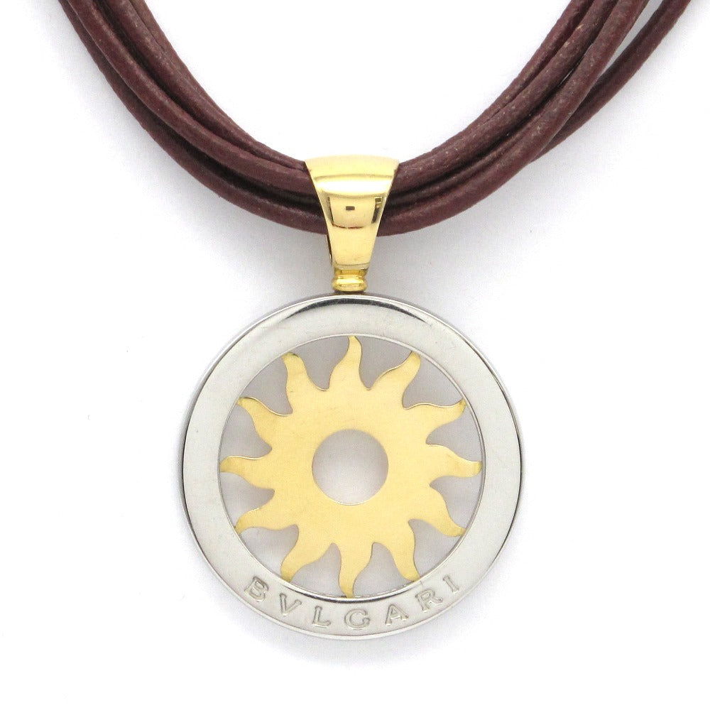 BVLGARI ブルガリ トンドサン チョーカー ネックレス ペンダント 太陽 5連 革紐 K18 750 SS レザー ジュエリー アクセサリー