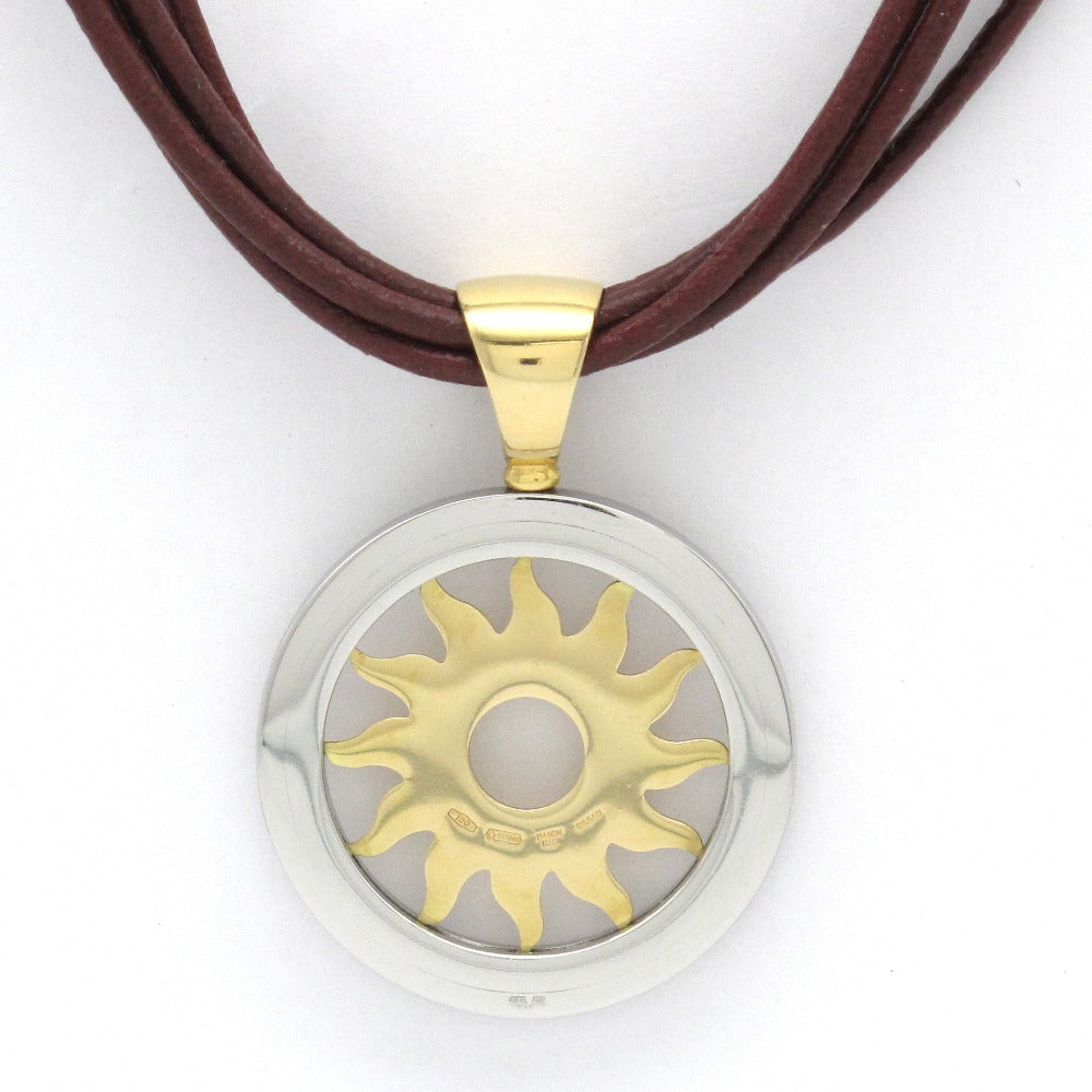 BVLGARI ブルガリ トンドサン チョーカー ネックレス ペンダント 太陽 5連 革紐 K18 750 SS レザー ジュエリー アクセサリー