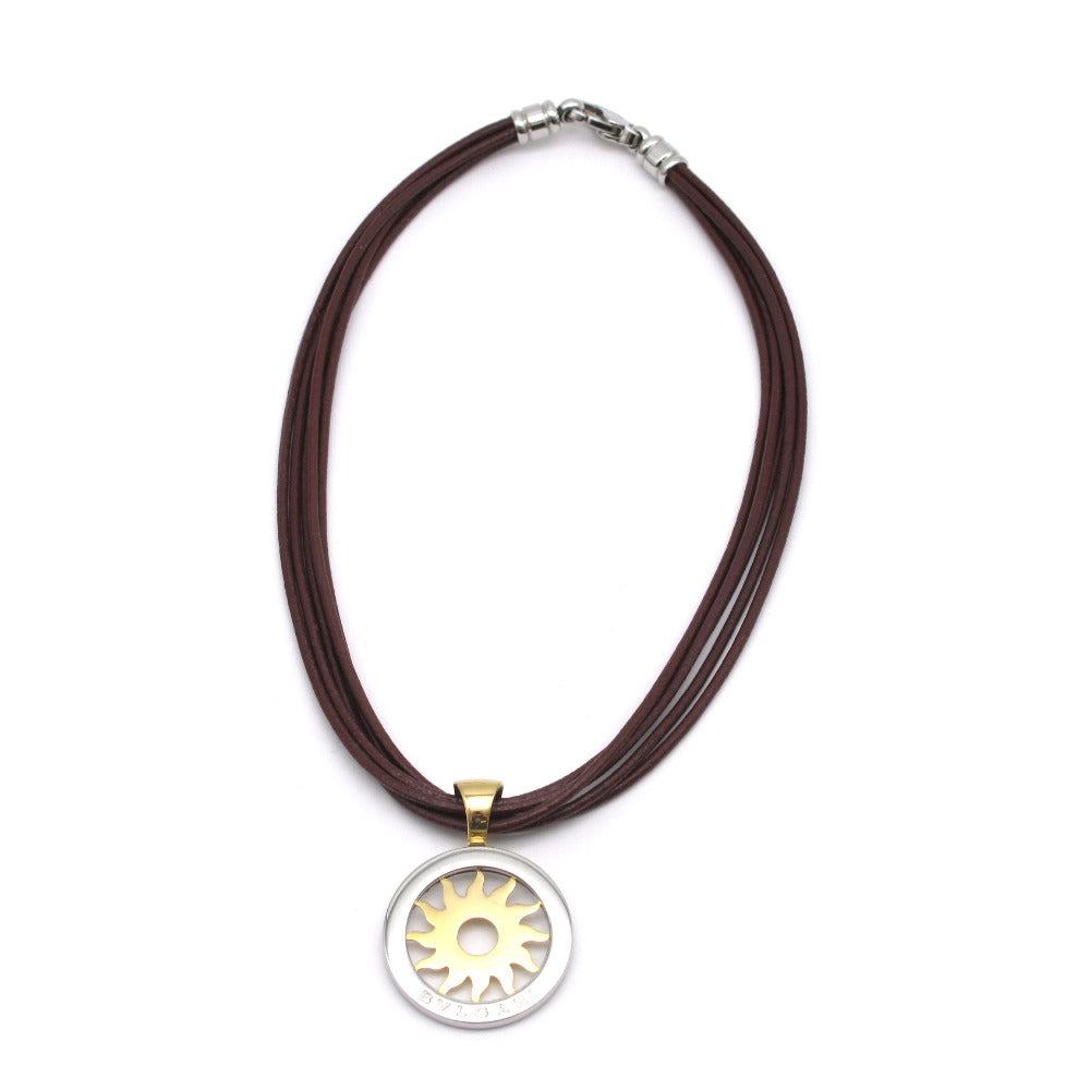 BVLGARI ブルガリ トンドサン チョーカー ネックレス ペンダント 太陽 5連 革紐 K18 750 SS レザー ジュエリー アクセサリー