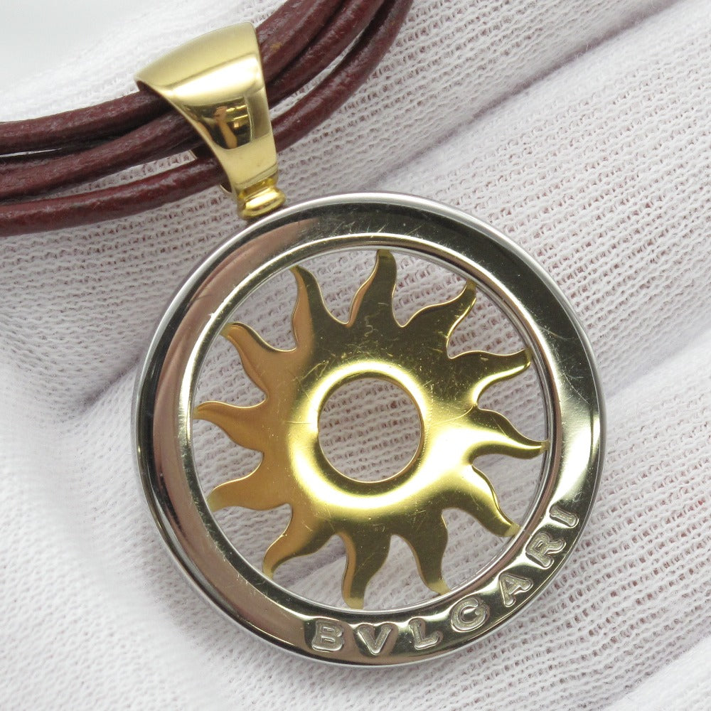 BVLGARI ブルガリ トンドサン チョーカー ネックレス ペンダント 太陽 5連 革紐 K18 750 SS レザー ジュエリー アクセサリー