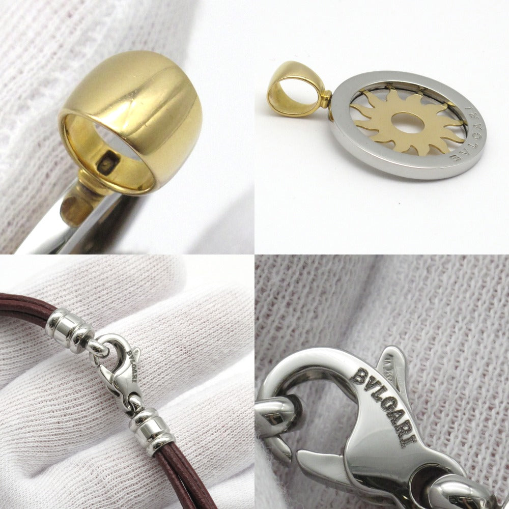 BVLGARI ブルガリ トンドサン チョーカー ネックレス ペンダント 太陽 5連 革紐 K18 750 SS レザー ジュエリー アクセサリー