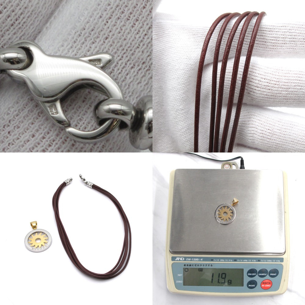 BVLGARI ブルガリ トンドサン チョーカー ネックレス ペンダント 太陽 5連 革紐 K18 750 SS レザー ジュエリー アクセサリー