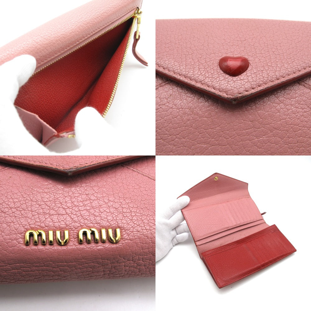 MIUMIU ミュウミュウ マドラス ラブレター 三つ折り長財布 ロングウォレット ハート ロゴ レザー ピンク ゴールド金具 レディース