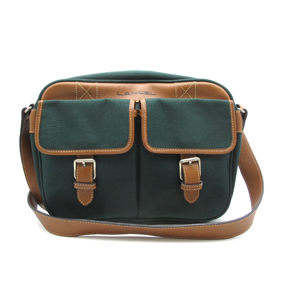 LANCEL ランセル ショルダーバッグ クロスボディ 斜め掛け キャンバス レザー グリーン ブラウン メンズ レディース