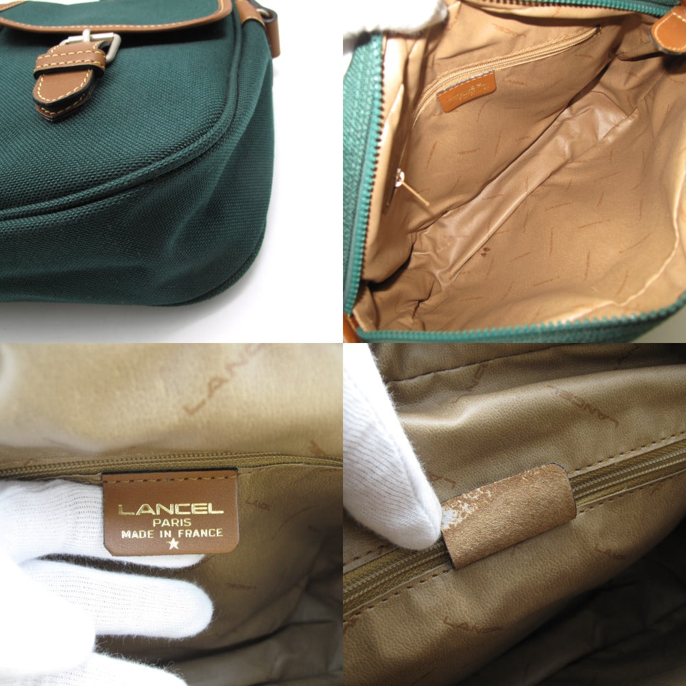 LANCEL ランセル ショルダーバッグ クロスボディ 斜め掛け キャンバス レザー グリーン ブラウン メンズ レディース