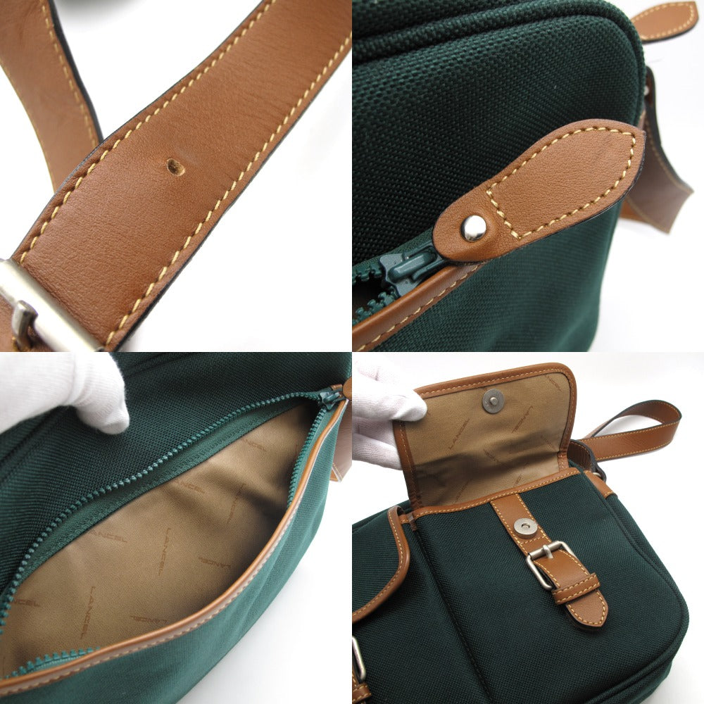 LANCEL ランセル ショルダーバッグ クロスボディ 斜め掛け キャンバス レザー グリーン ブラウン メンズ レディース