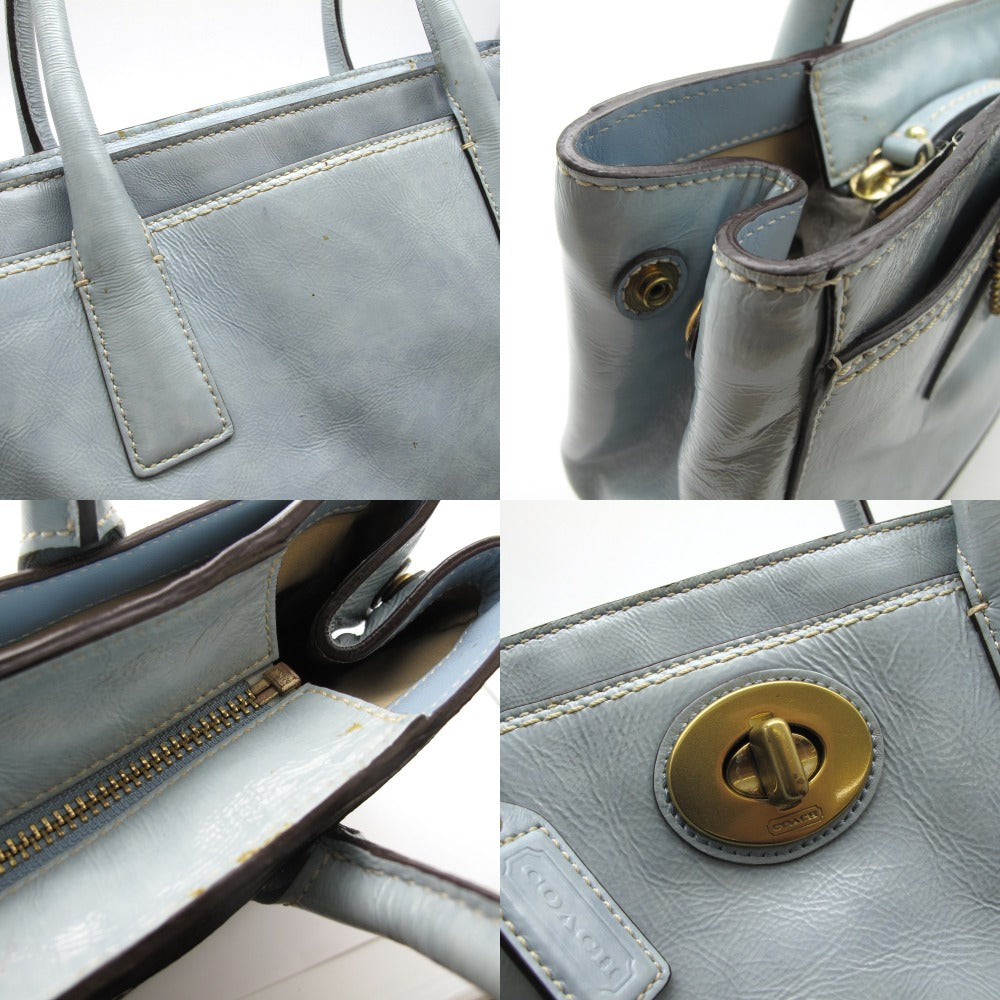 COACH コーチ ターンロック エナメル ハンドバッグ ショルダー 11788 レザー ライトブルー レディース