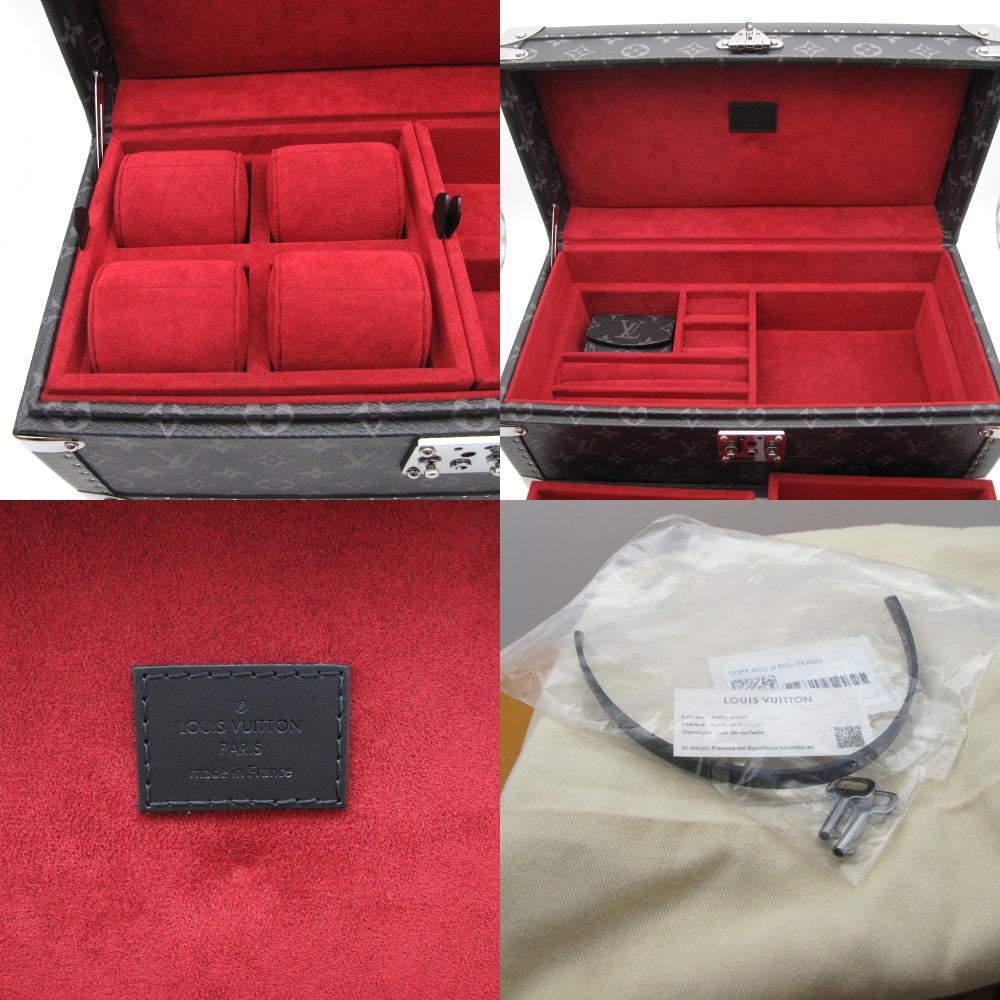 LOUIS VUITTON ルイ・ヴィトン コフレ アクセソワール モノグラム エクリプス M44127 ルージュ シルバー金具 ジュエリーケース ウォッチケース 小物収納 鍵付きトランク 箱有