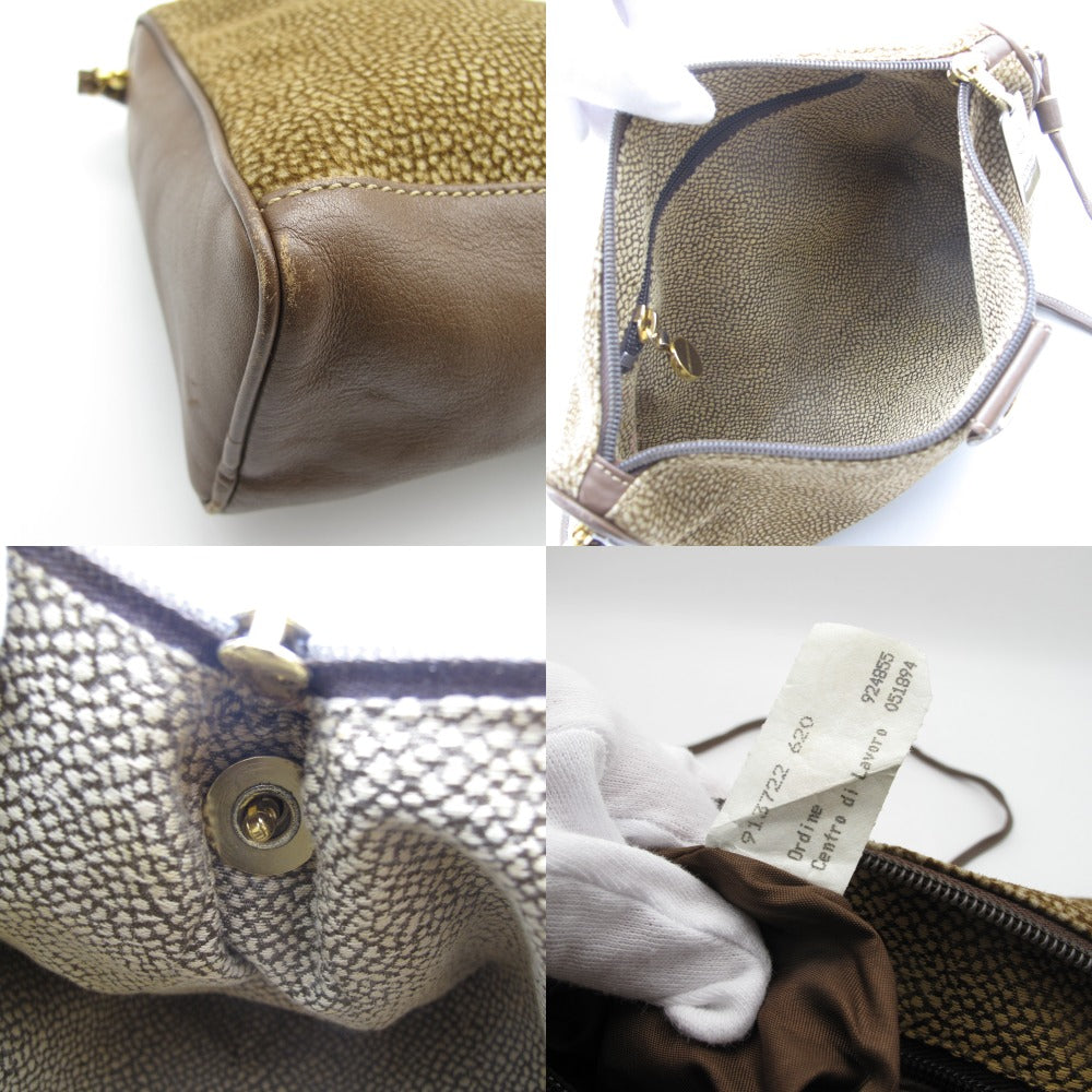 BORBONESE ボルボネーゼ 2WAY ショルダーバッグ クロスボディ 斜め掛け クラッチ ポーチ ウズラ柄 レザー スエード ブラウン