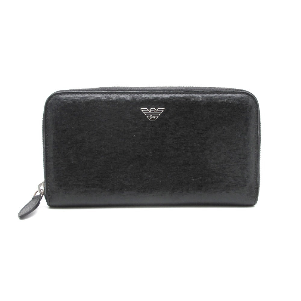 Emporio Armani エンポリオ・アルマーニ ラウンドファスナー 長財布 ウォレット イーグル ロゴ レザー ブラック メンズ