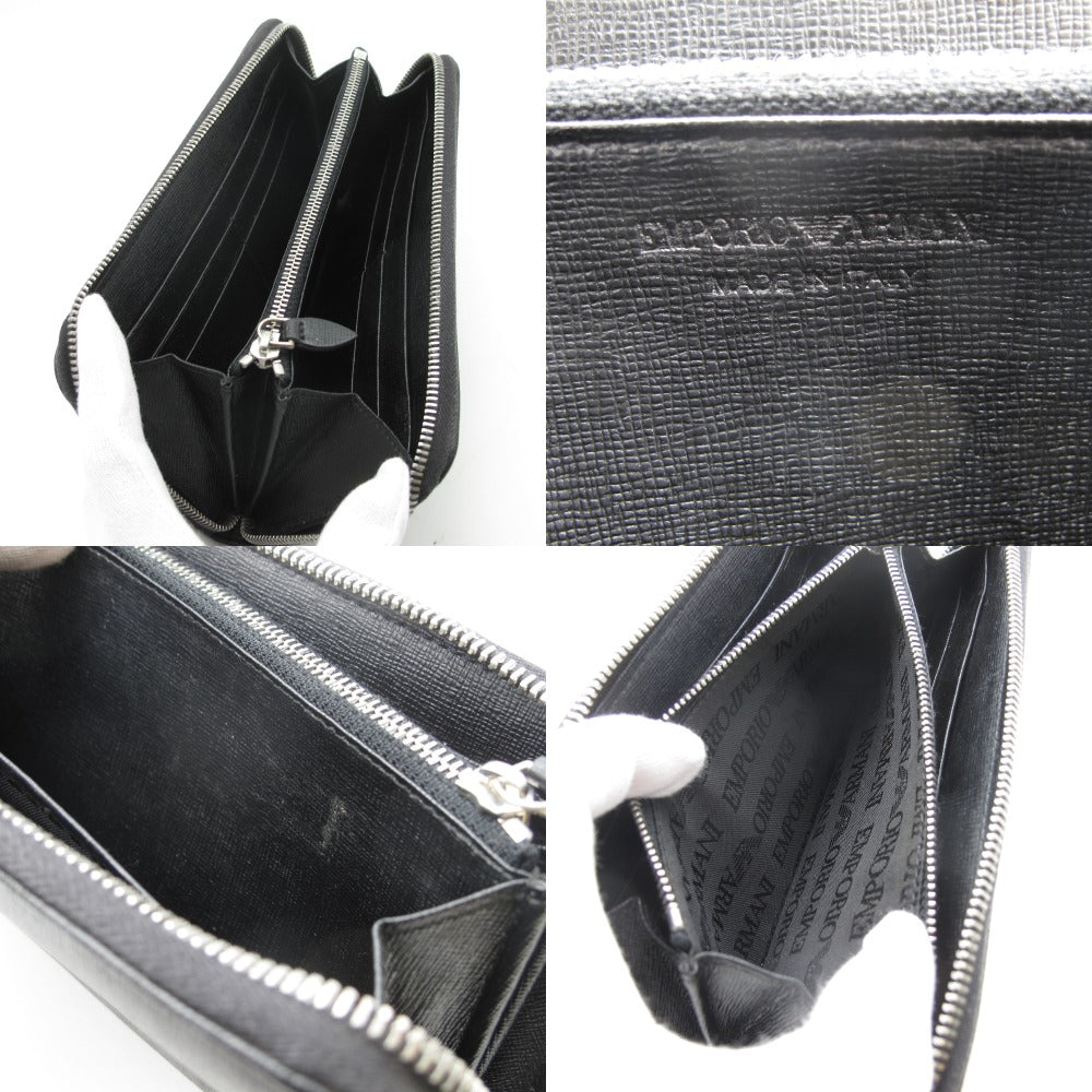 Emporio Armani エンポリオ・アルマーニ ラウンドファスナー 長財布 ウォレット イーグル ロゴ レザー ブラック メンズ