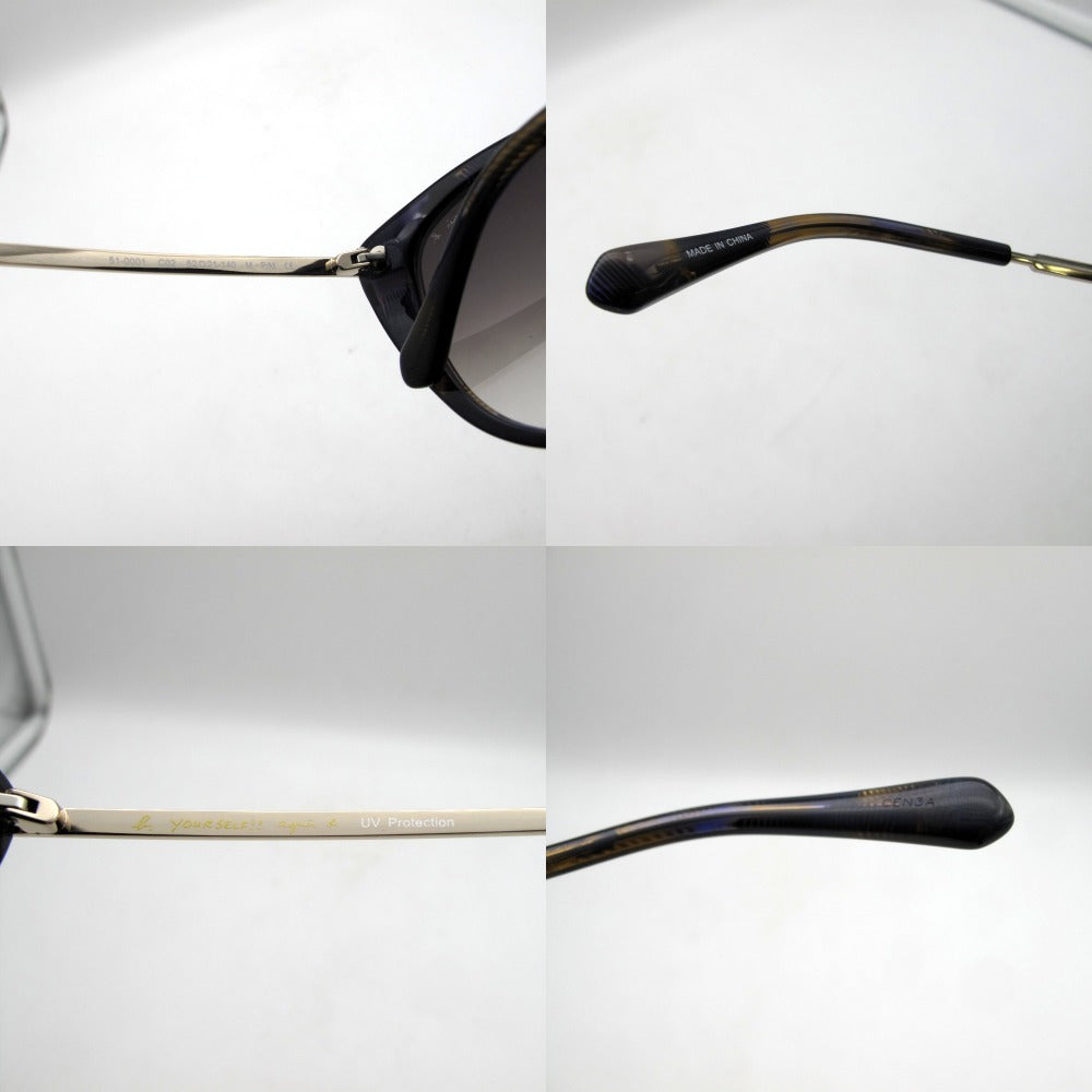 agnes b. アニエスベー サングラス メガネフレーム コンビフレーム ネイビーデミ×ゴールド グラデーショングレーレンズ 52-21-140 ケース付き 眼鏡 アイウェア 51-0001