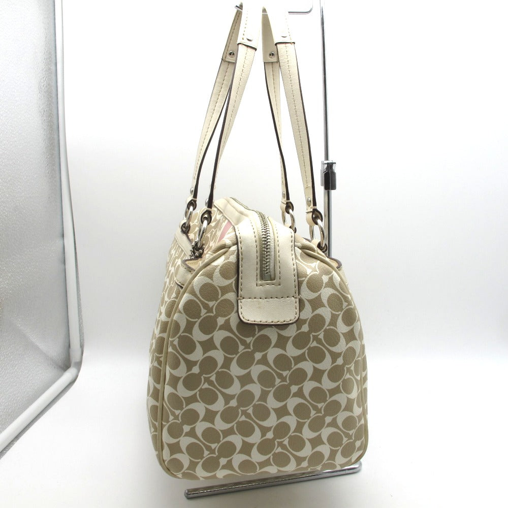 COACH コーチ ハンドバッグ ボストンバッグ型 ベージュ ピンク ホワイトレザー シグネチャー PVC レザー レディース F15132