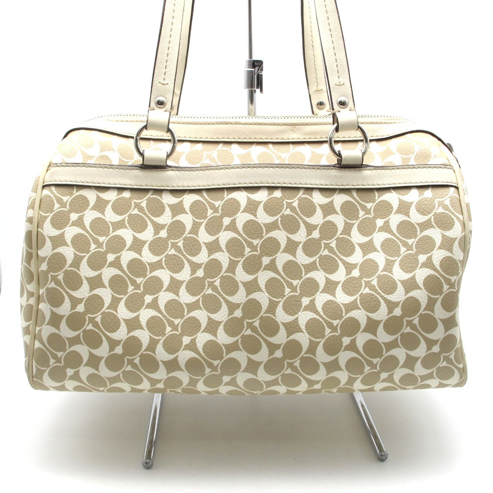 COACH コーチ ハンドバッグ ボストンバッグ型 ベージュ ピンク ホワイトレザー シグネチャー PVC レザー レディース F15132