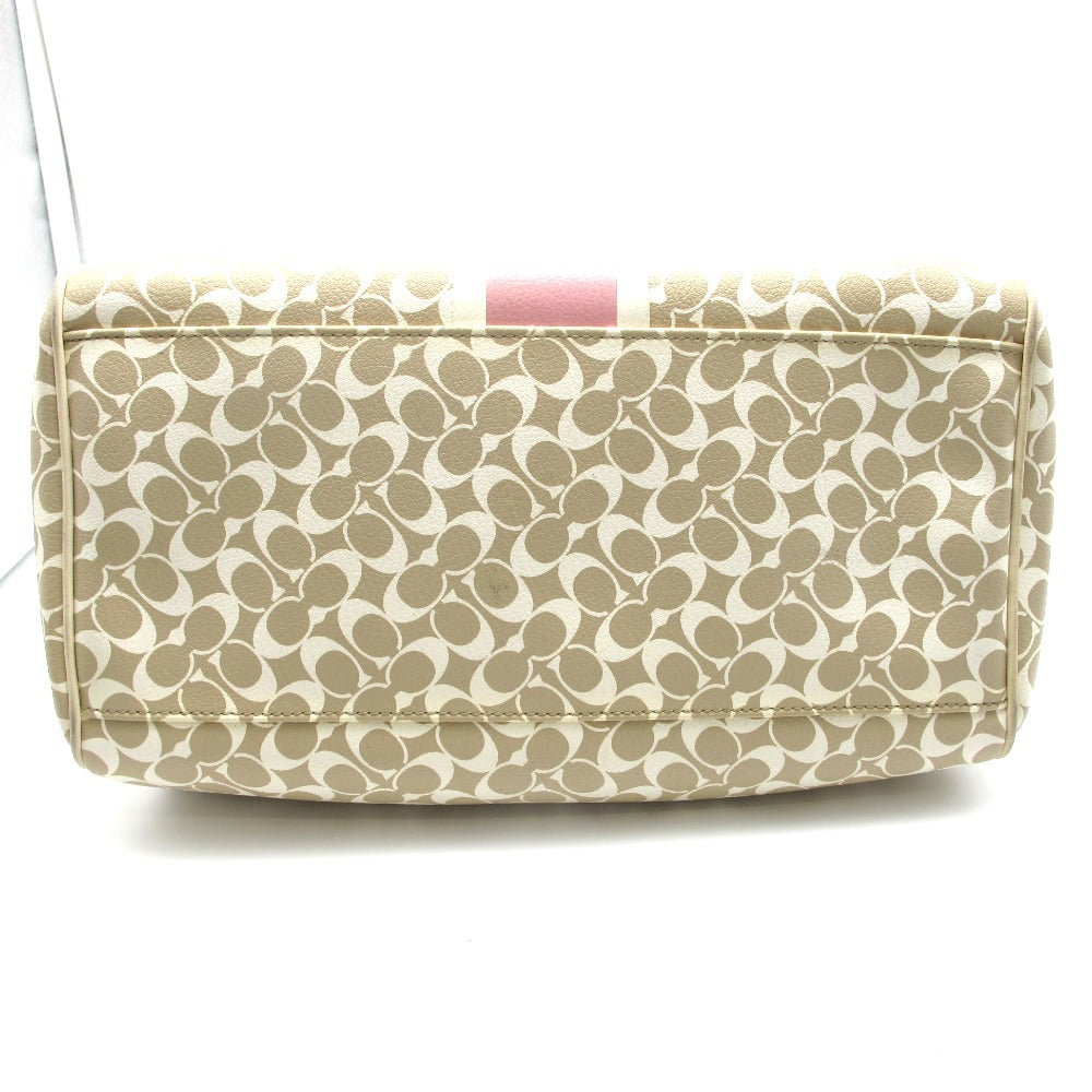COACH コーチ ハンドバッグ ボストンバッグ型 ベージュ ピンク ホワイトレザー シグネチャー PVC レザー レディース F15132
