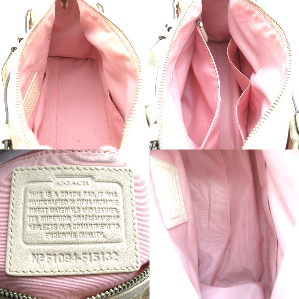 COACH コーチ ハンドバッグ ボストンバッグ型 ベージュ ピンク ホワイトレザー シグネチャー PVC レザー レディース F15132