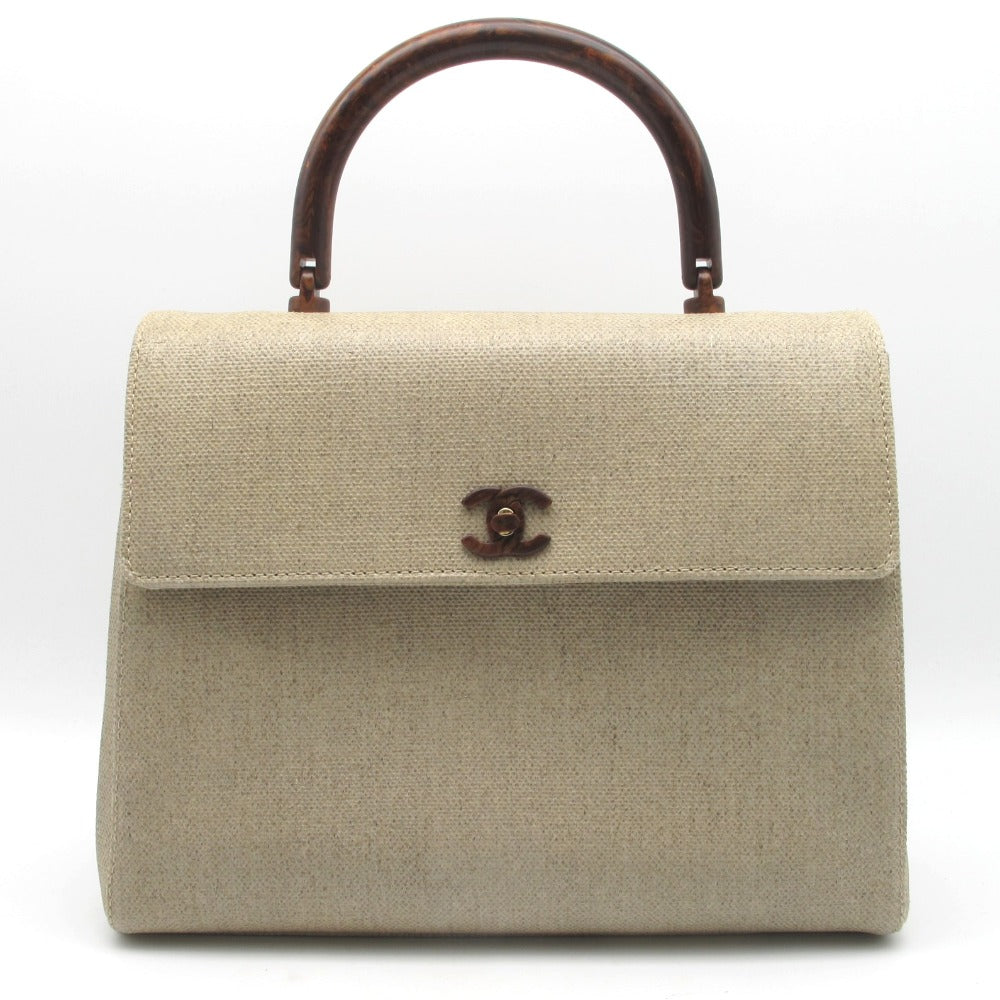 CHANEL シャネル ハンドバッグ ケリー型 ウッドハンドル ココマーク ターンロック ベージュ レザー