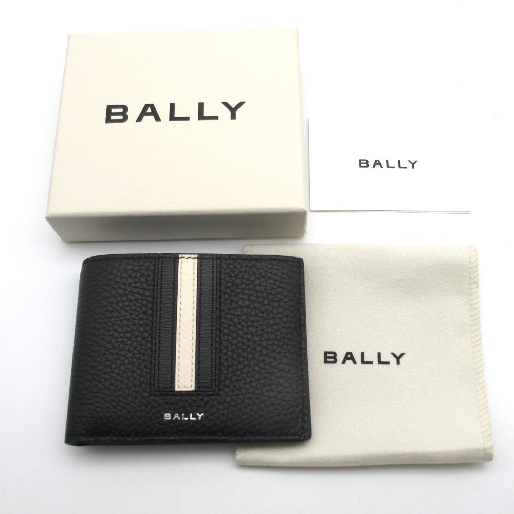 BALLY バリー 二つ折り財布 Bally Ribbon レザー ブラック 小銭入れ無し 正面ロゴ メンズ 未使用品