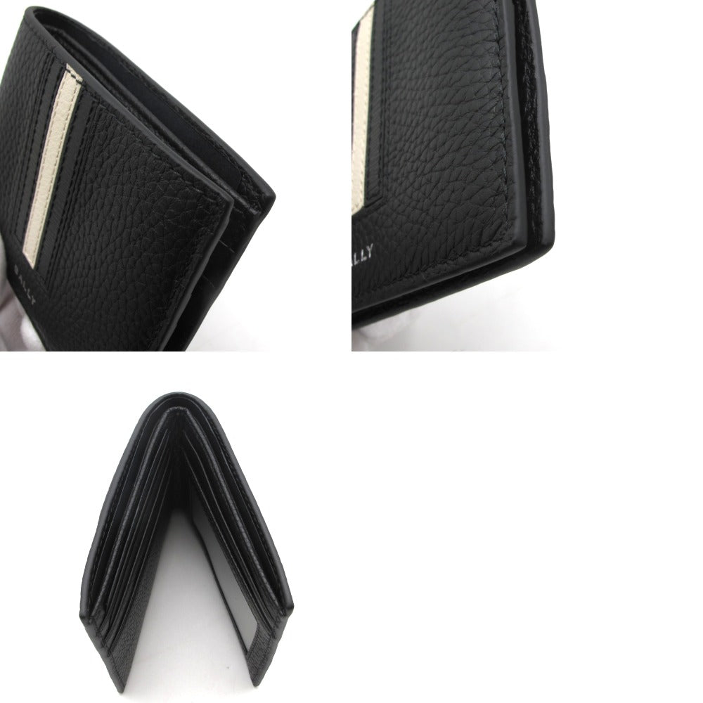 BALLY バリー 二つ折り財布 Bally Ribbon レザー ブラック 小銭入れ無し 正面ロゴ メンズ 未使用品