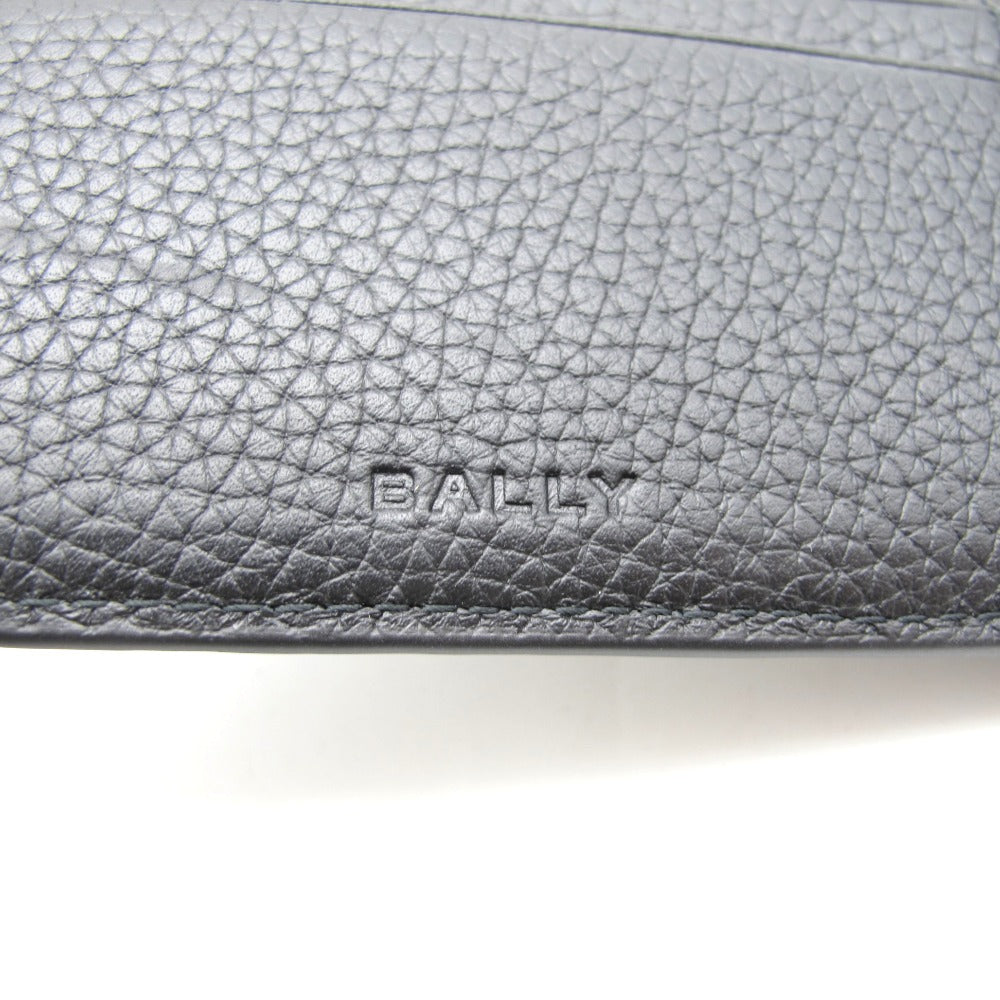 BALLY バリー 二つ折り財布 Bally Ribbon レザー ブラック 小銭入れ無し 正面ロゴ メンズ 未使用品