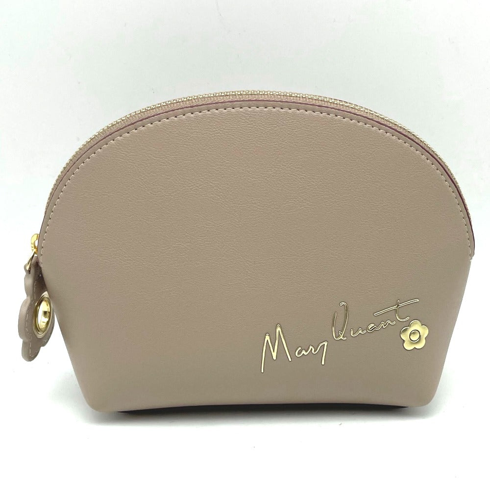 MARY QUANT マリークヮント ポーチ マリクワ 化粧ポーチ ラウンドファスナー フェイクレザー ラウンドポーチ ピンク ベージュ レディース