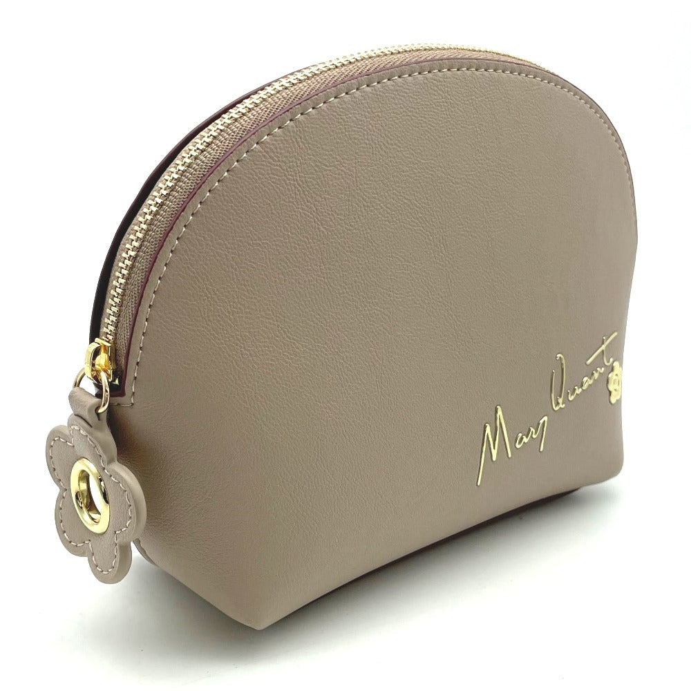 MARY QUANT マリークヮント ポーチ マリクワ 化粧ポーチ ラウンドファスナー フェイクレザー ラウンドポーチ ピンク ベージュ レディース