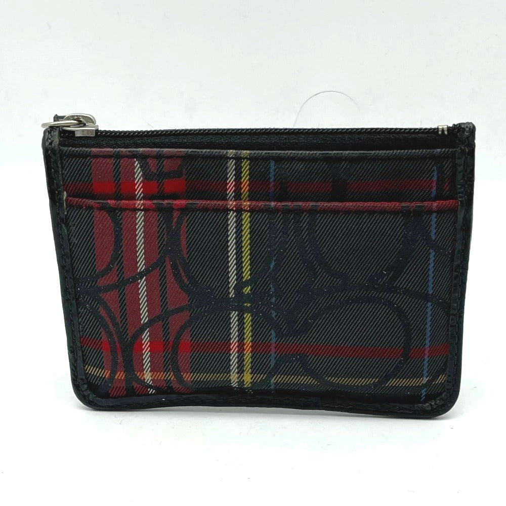 COACH コーチ キーケース 小銭入れ チェック柄 シグネチャー ナイロン素材 ブラック レッド