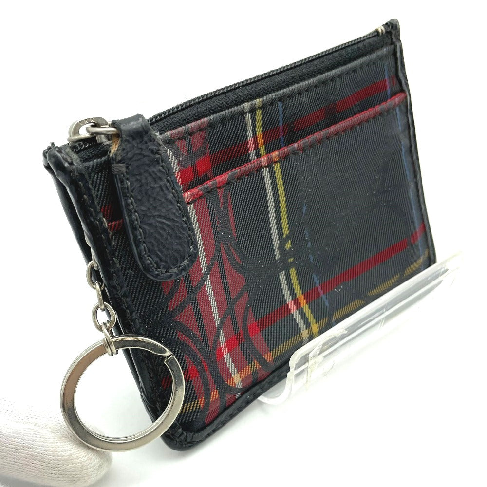 COACH コーチ キーケース 小銭入れ チェック柄 シグネチャー ナイロン素材 ブラック レッド