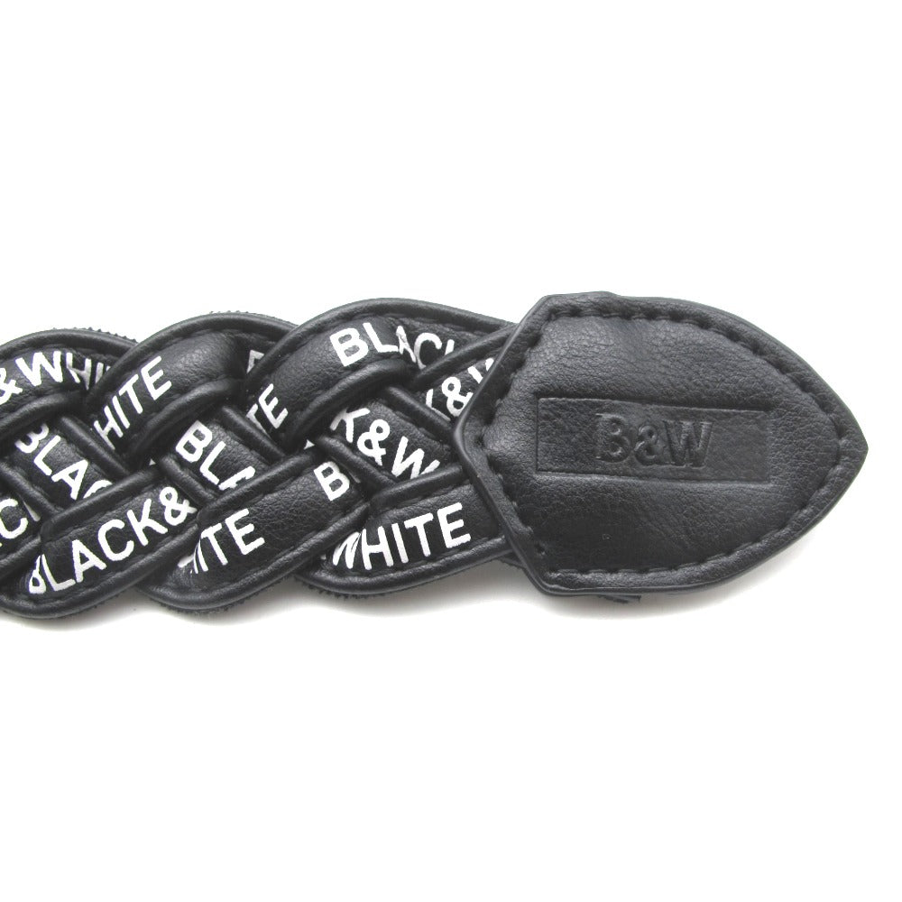 Black&White ブラックアンドホワイト ベルト 編み込み メッシュ レザー ロゴ ゴルフ ゴルフウェア ゴルフベルト アクセント カジュアル メンズ ブラック ホワイト 長さ107cm