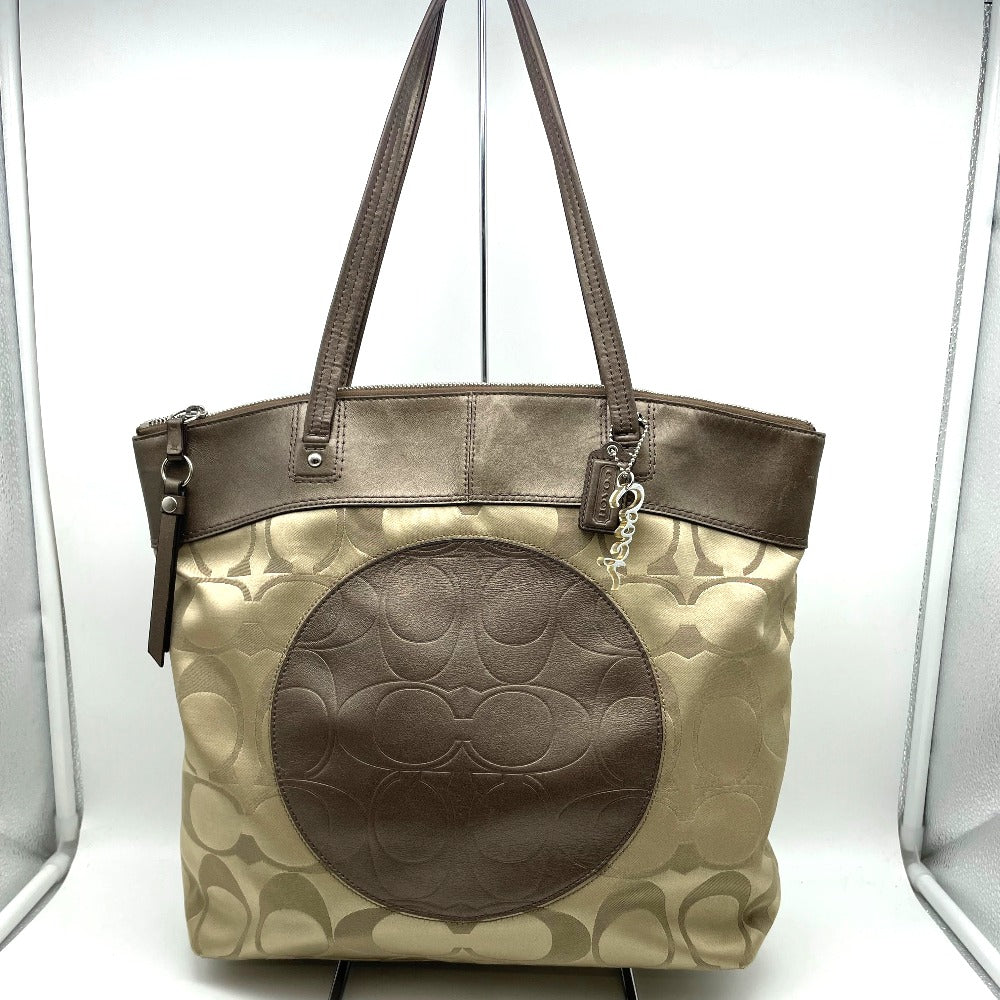 COACH コーチ トートバッグ ショルダーバッグ シグネチャー チャーム付き キャンバス レザー ベージュ ブラウン レディース F18335