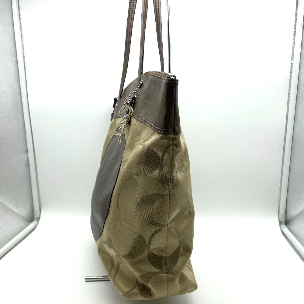 COACH コーチ トートバッグ ショルダーバッグ シグネチャー チャーム付き キャンバス レザー ベージュ ブラウン レディース F18335