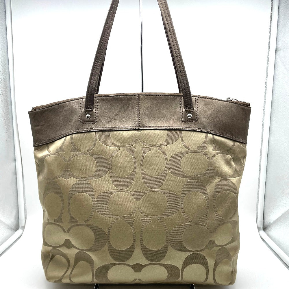 COACH コーチ トートバッグ ショルダーバッグ シグネチャー チャーム付き キャンバス レザー ベージュ ブラウン レディース F18335