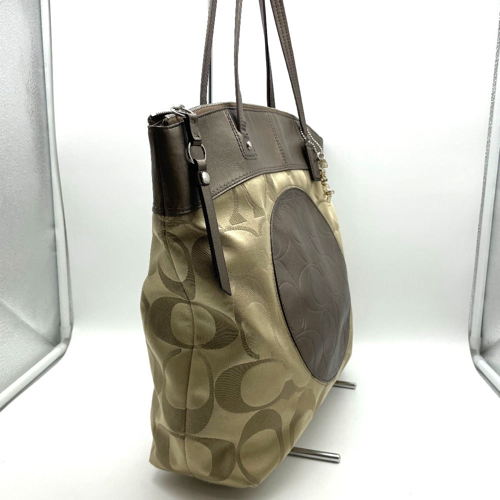 COACH コーチ トートバッグ ショルダーバッグ シグネチャー チャーム付き キャンバス レザー ベージュ ブラウン レディース F18335