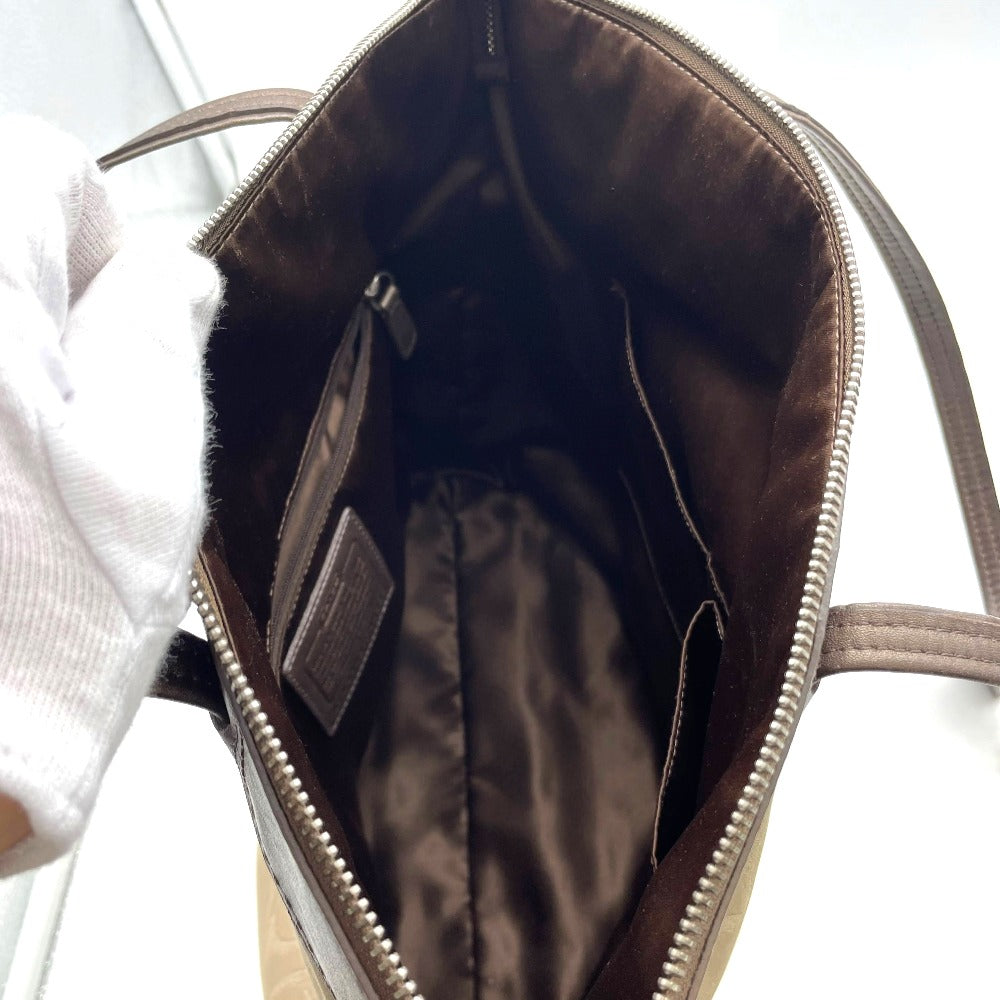 COACH コーチ トートバッグ ショルダーバッグ シグネチャー チャーム付き キャンバス レザー ベージュ ブラウン レディース F18335