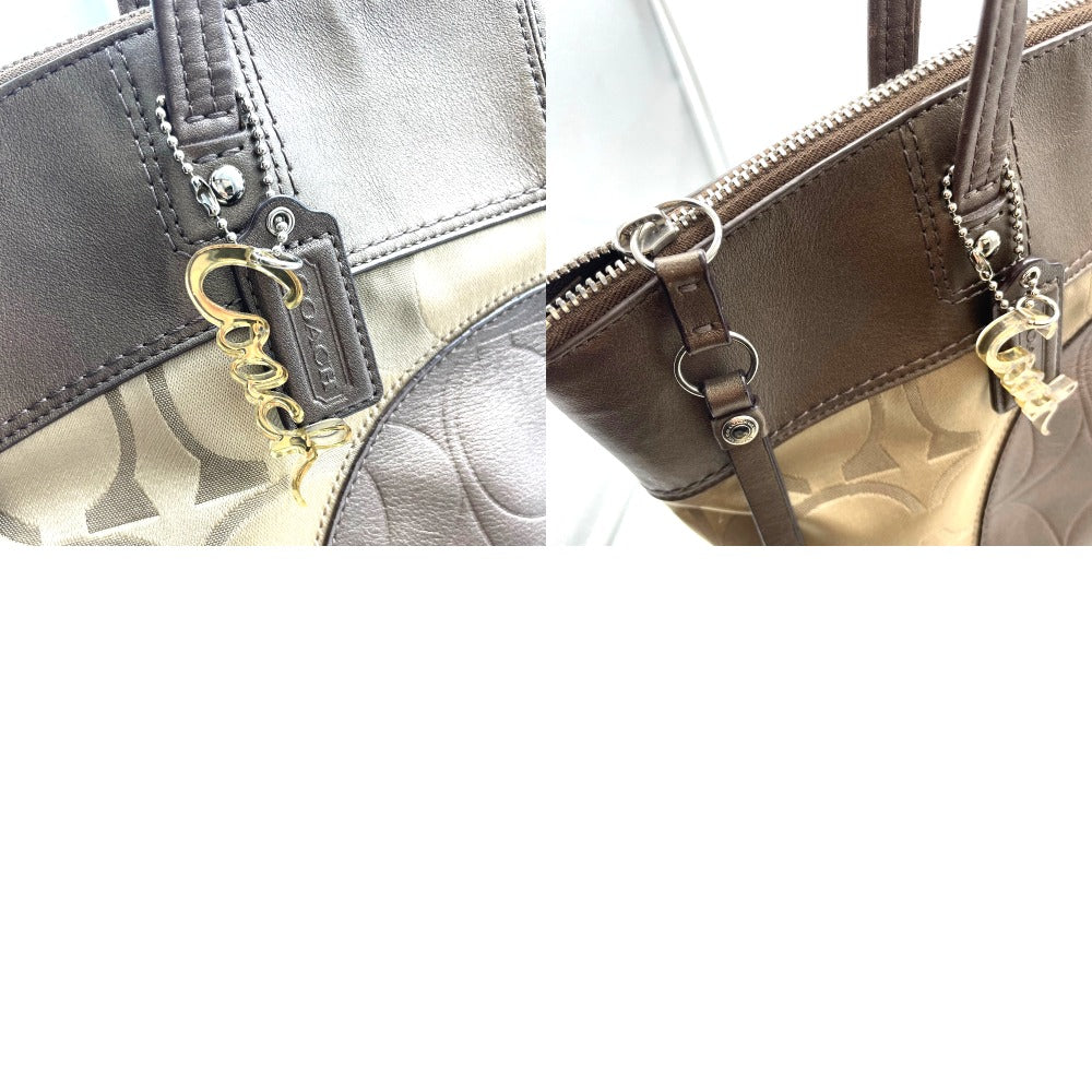 COACH コーチ トートバッグ ショルダーバッグ シグネチャー チャーム付き キャンバス レザー ベージュ ブラウン レディース F18335