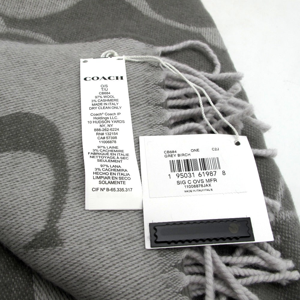 COACH コーチ マフラー シグネチャー ロゴ オーバーサイズ 大判 ウール カシミヤ カシミヤタッチ カシミヤブレンド グレー マフラー 193×48 レディース CB684