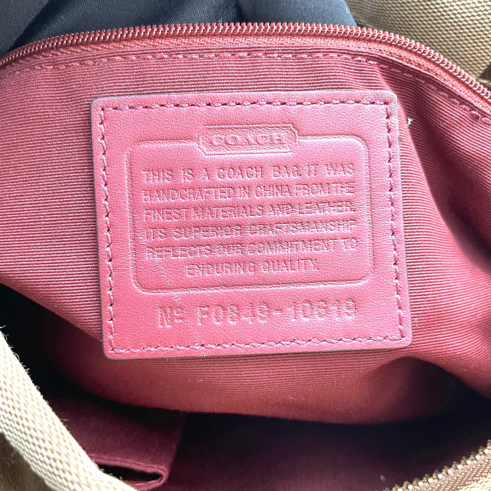 COACH コーチ ハンドバッグ ナイロン レザー ベージュ レッド シグネチャー レディース 10619