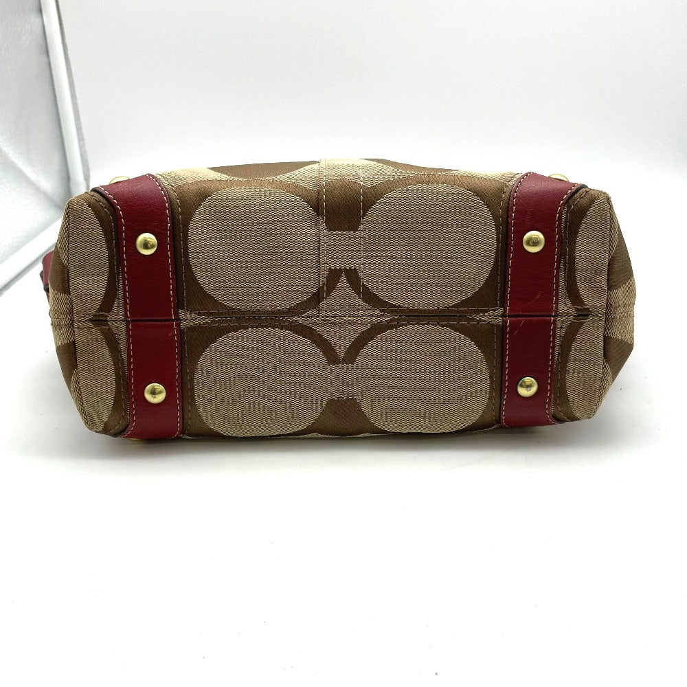 COACH コーチ ハンドバッグ ナイロン レザー ベージュ レッド シグネチャー レディース 10619