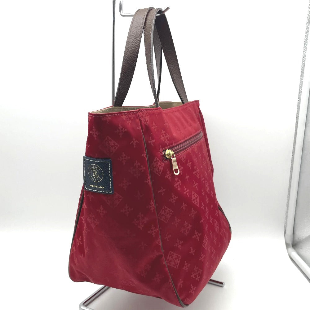 russet ラシット ハンドバッグ トートバッグ シグネチャー 総柄 側面ロゴ ミニバッグ ナイロン レザー レッド ブラウン レディース