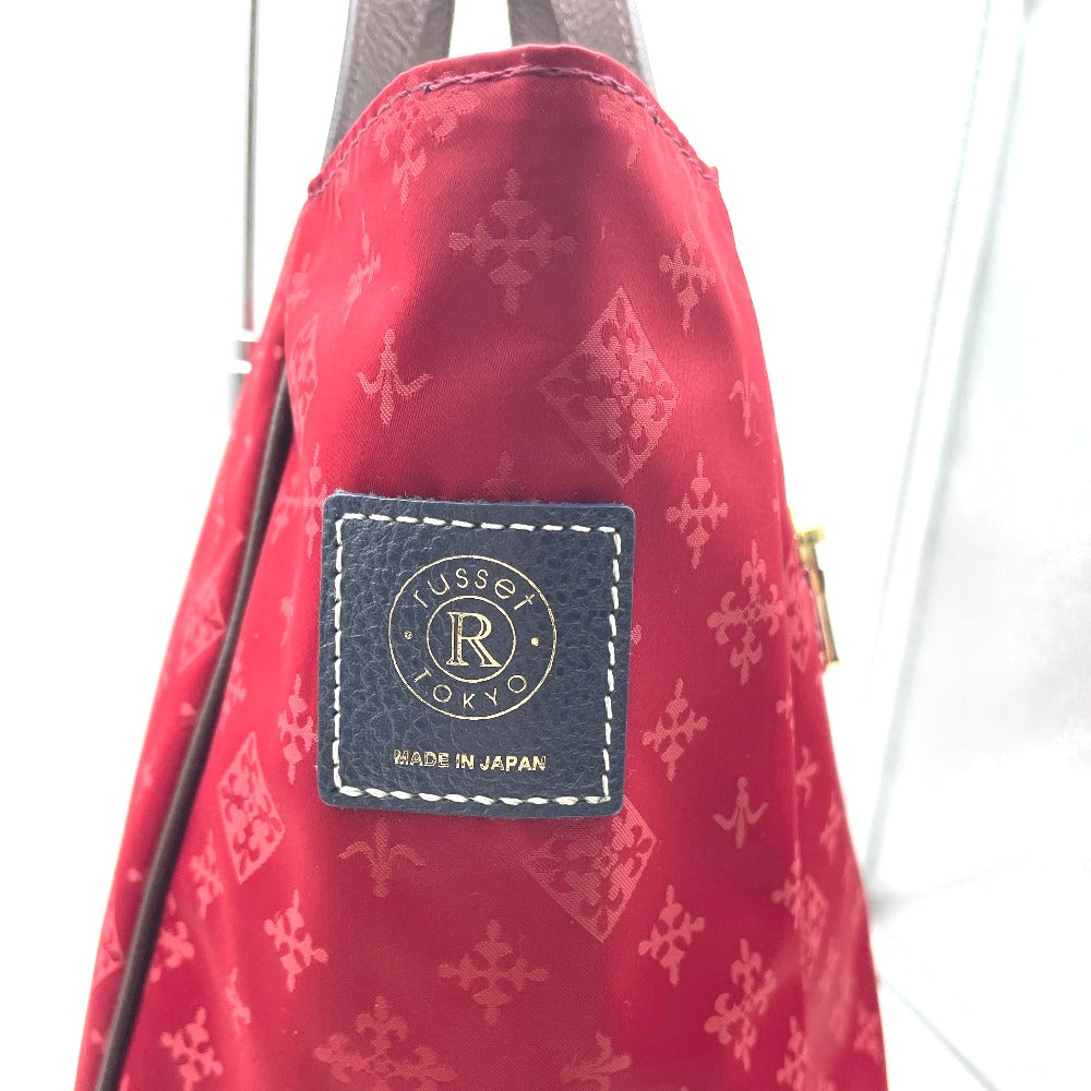 russet ラシット ハンドバッグ トートバッグ シグネチャー 総柄 側面ロゴ ミニバッグ ナイロン レザー レッド ブラウン レディース