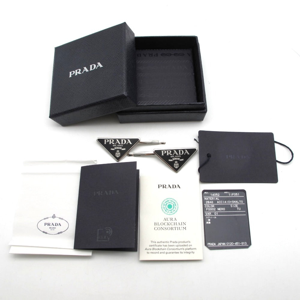 PRADA プラダ ヘアピン 2個セット ロゴ ブラック シルバー 右留め 左留め レディース