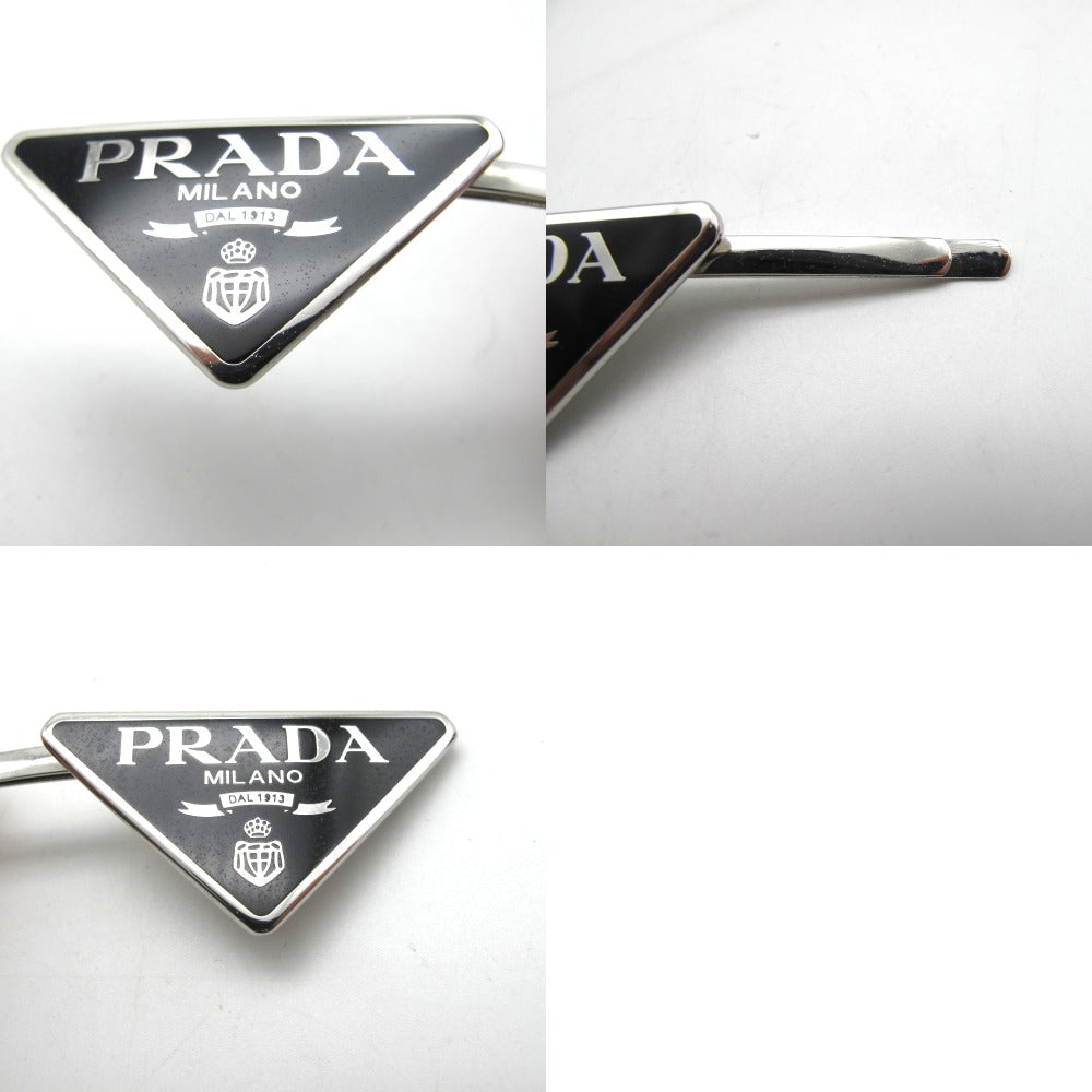PRADA プラダ ヘアピン 2個セット ロゴ ブラック シルバー 右留め 左留め レディース