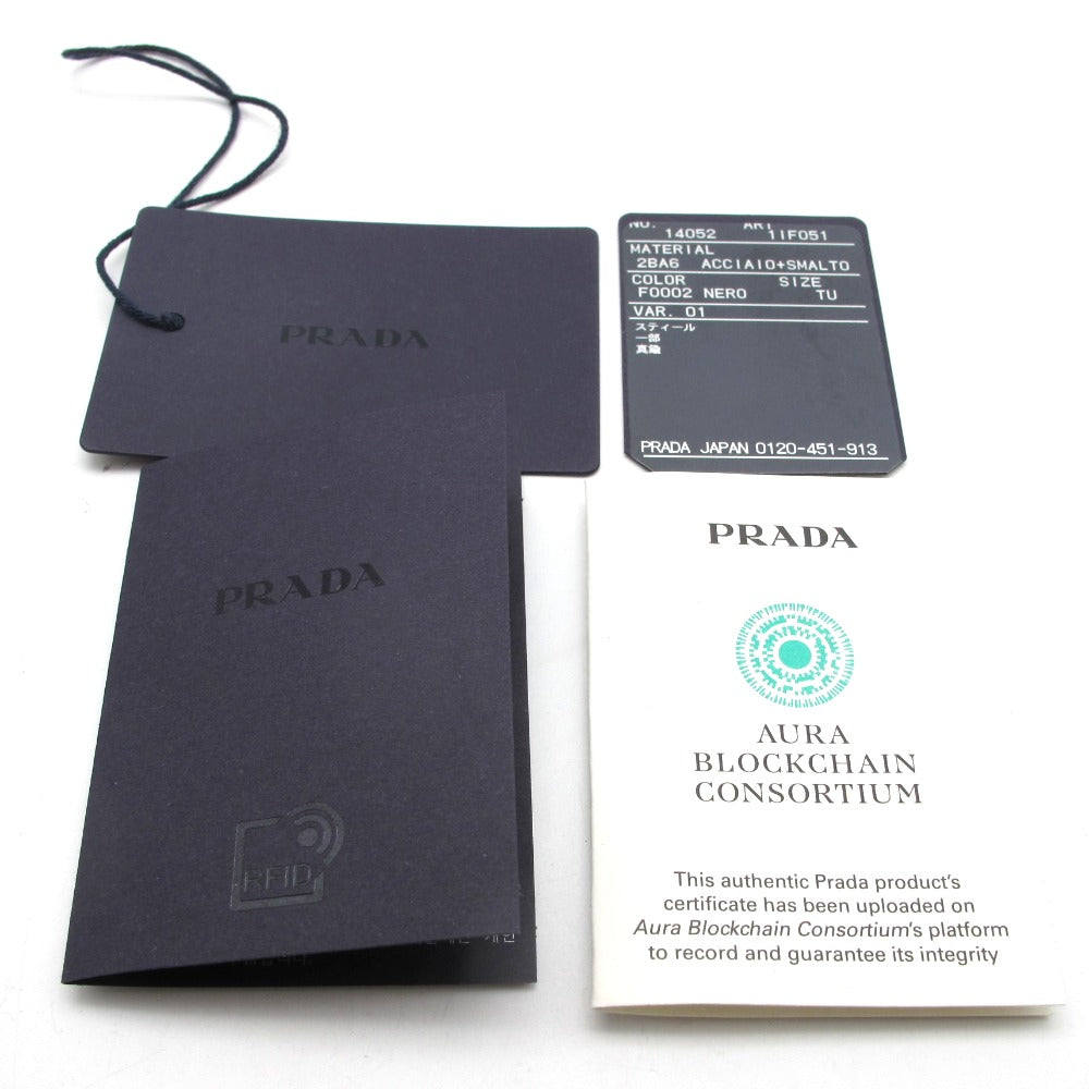 PRADA プラダ ヘアピン 2個セット ロゴ ブラック シルバー 右留め 左留め レディース
