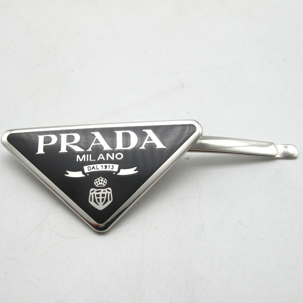 PRADA プラダ ヘアピン 2個セット ロゴ ブラック シルバー 右留め 左留め レディース
