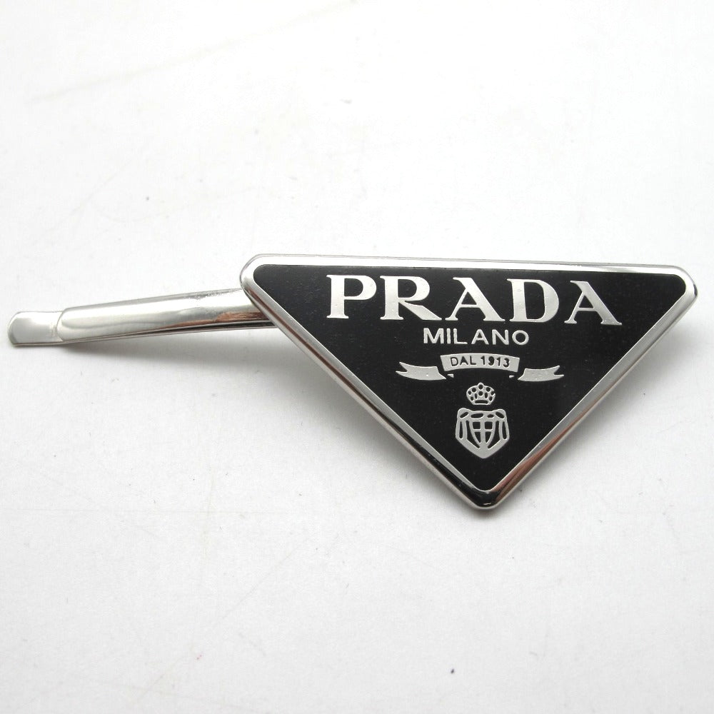 PRADA プラダ ヘアピン 2個セット ロゴ ブラック シルバー 右留め 左留め レディース