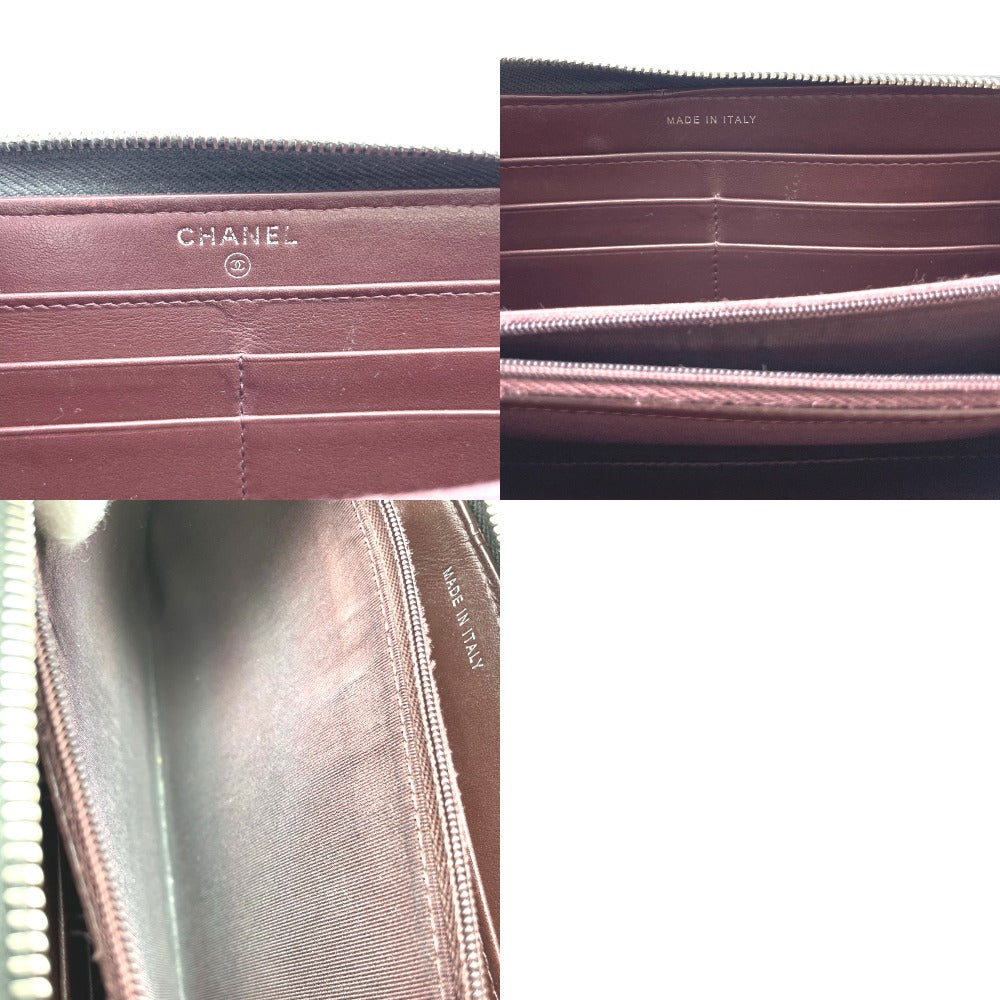 CHANEL シャネル 長財布 ラウンドファスナー キャビアスキン ココマーク 正面ロゴ レザー ブラック 黒 シルバー金具 レディース