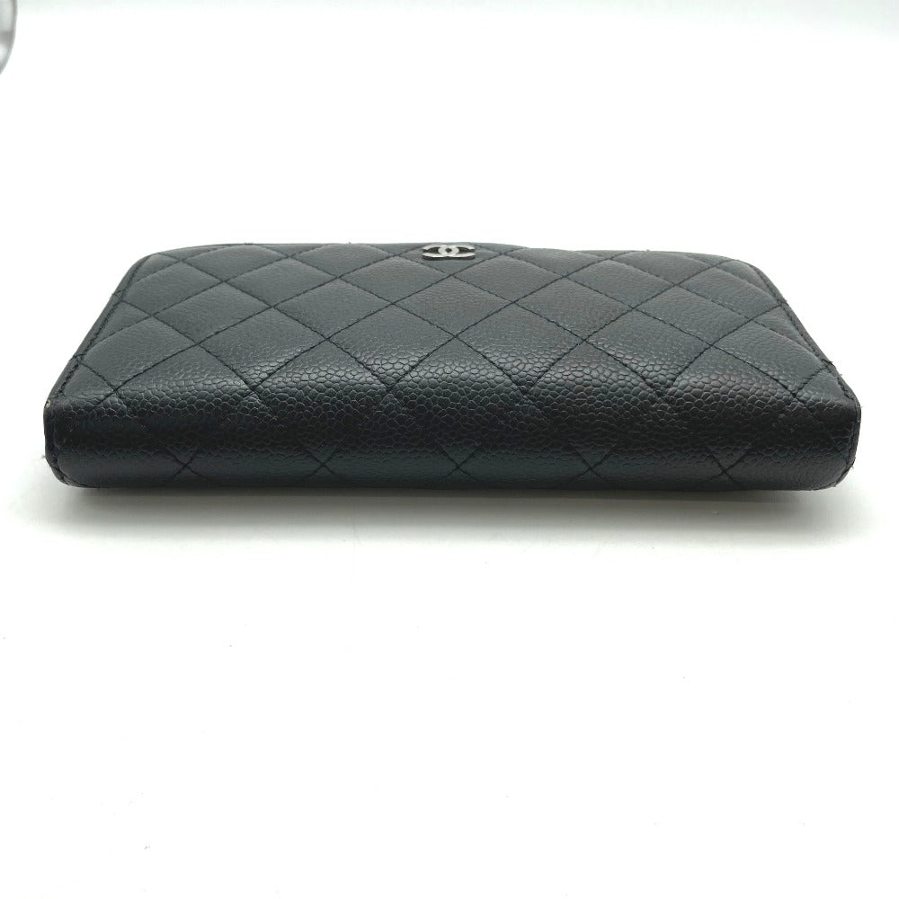 CHANEL シャネル 長財布 ラウンドファスナー キャビアスキン ココマーク 正面ロゴ レザー ブラック 黒 シルバー金具 レディース