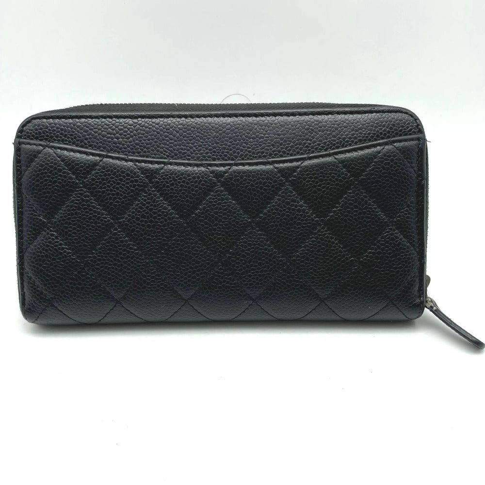 CHANEL シャネル 長財布 ラウンドファスナー キャビアスキン ココマーク 正面ロゴ レザー ブラック 黒 シルバー金具 レディース