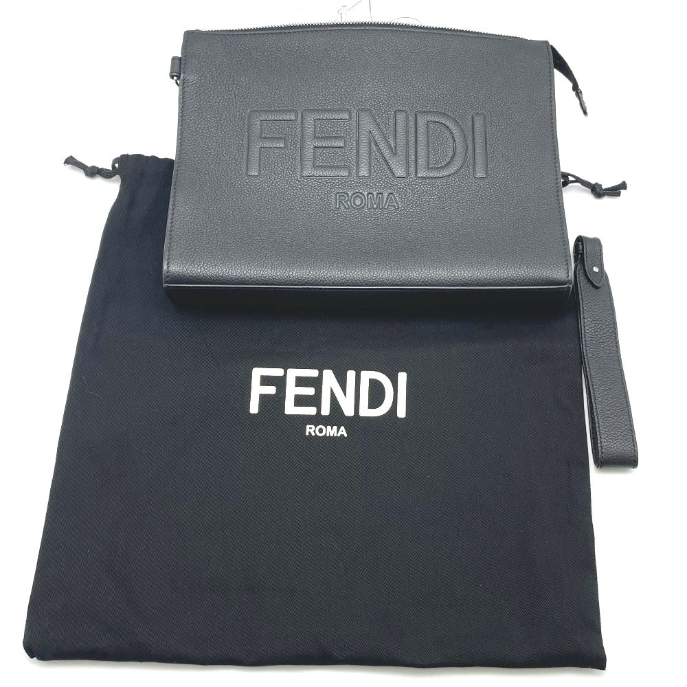 FENDI フェンディ クラッチバッグ セカンドバッグ 表ロゴ ブラック レザー シルバー金具 メンズ 7VA491